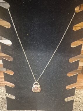 Vintage Gold-Tone Red Accent Purse Pendant Necklace